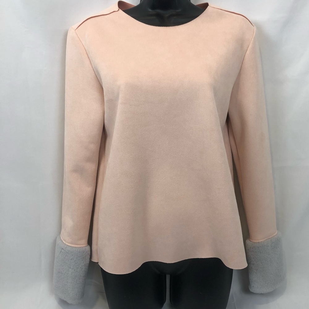 Zara Faux Fur Cuff Long Sleeve Sweater